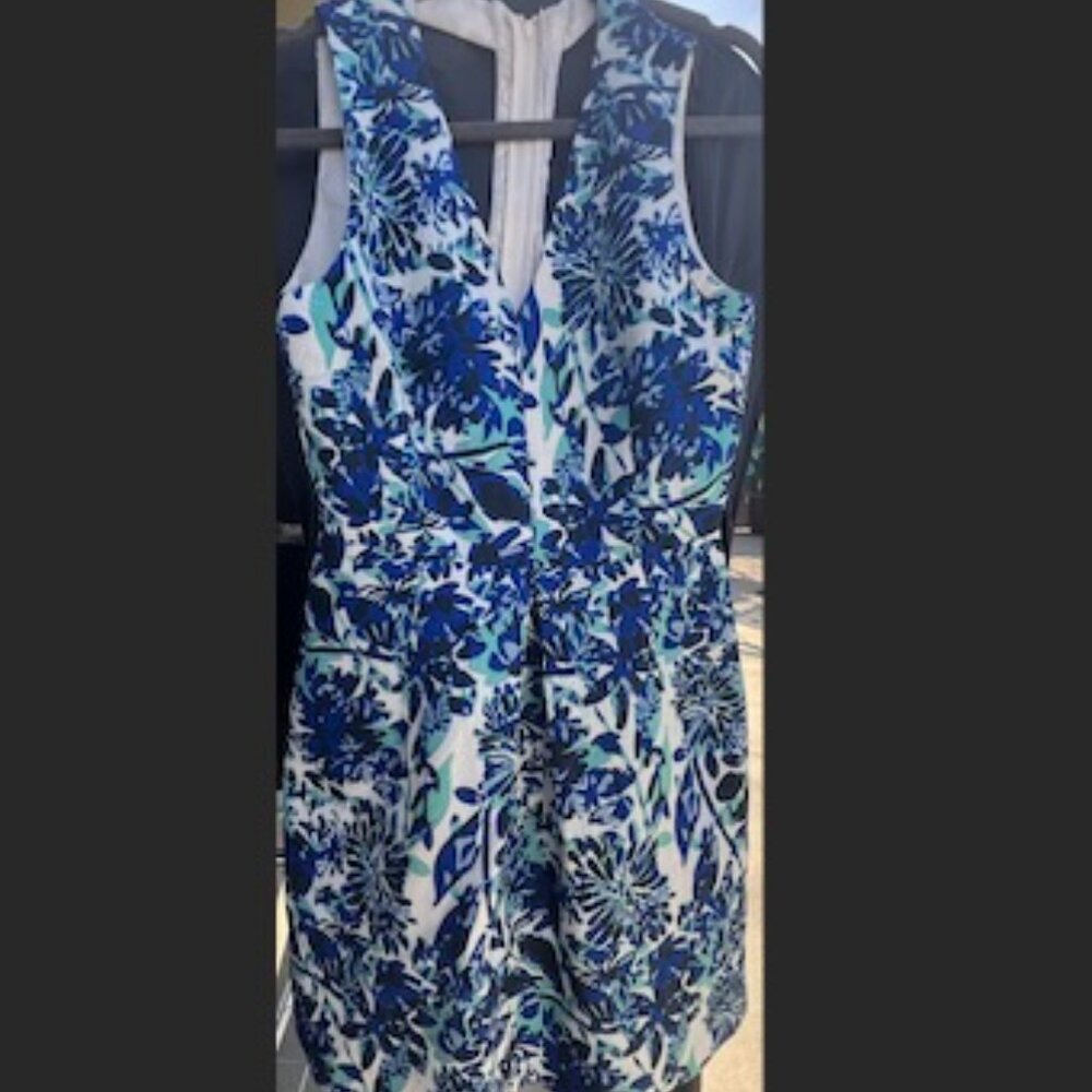 H&M Blue Floral Cut Out Back Textured Fabric Cocktail Brunch Dress